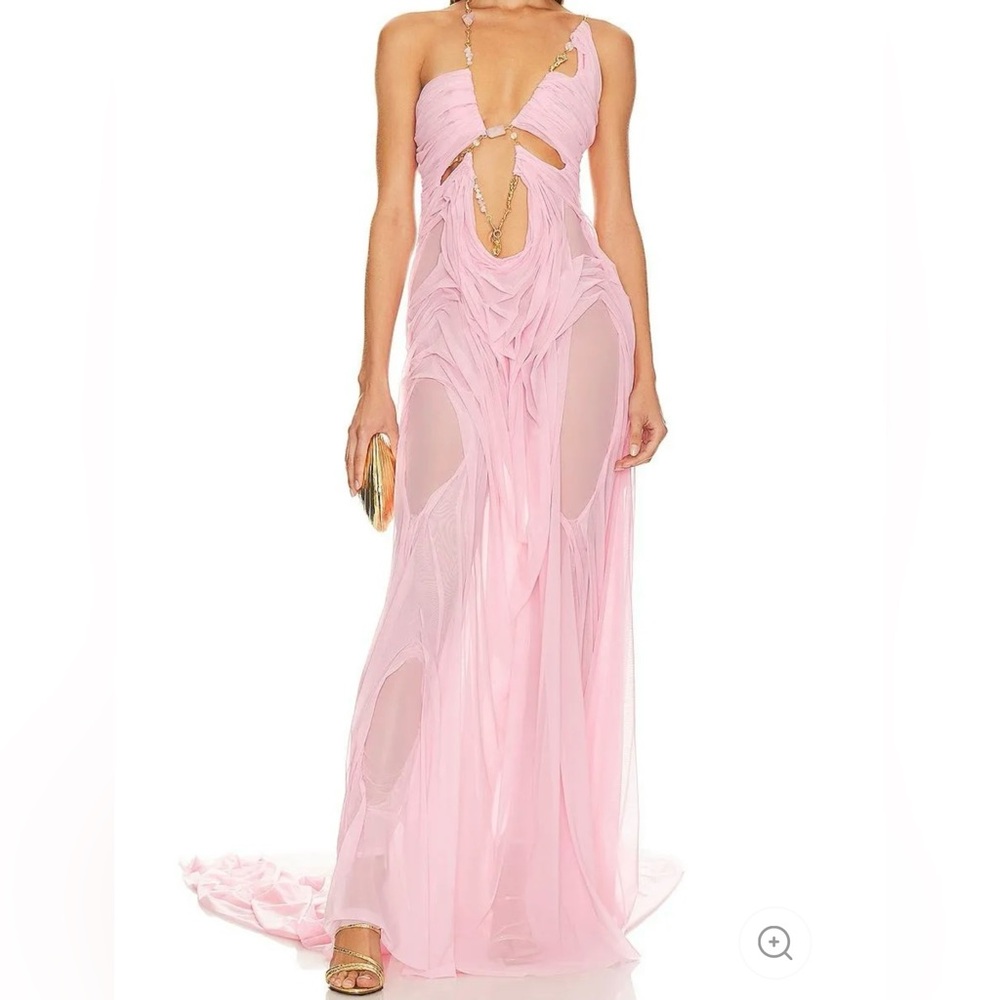 Solid Cut-Out Halter Neck Maxi Dress Pink Gown